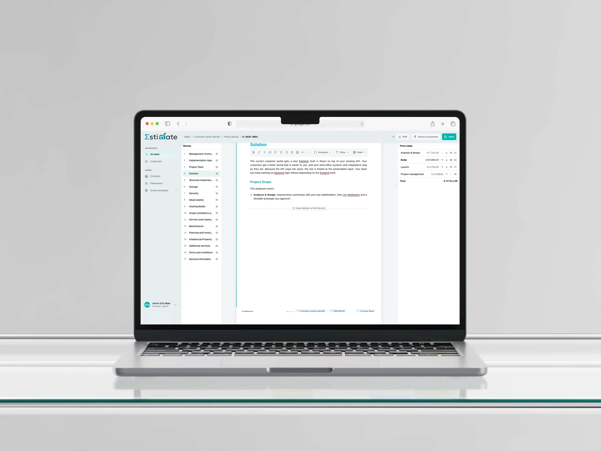 Estimate to quote, in one button click